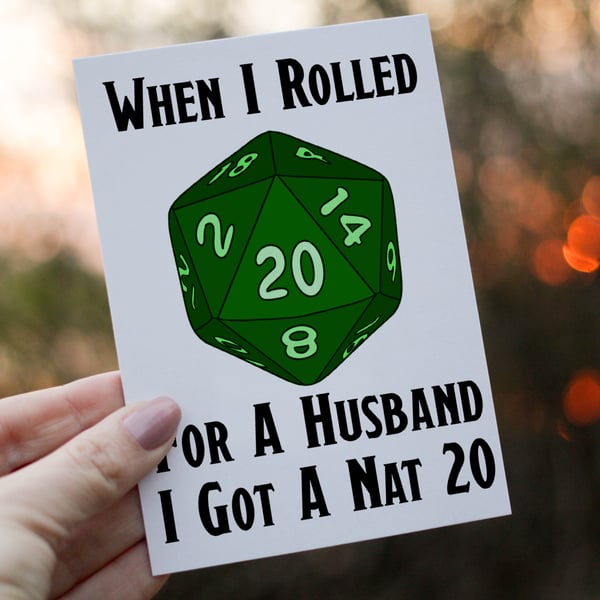 When I Rolled For A Husband I Got A Nat 20 Dungeons and Dragons Birthday Card