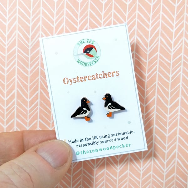 Oystercatcher Earrings, Seabird Studs, Silver Plated or Sterling Silver Backs