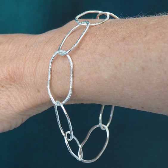 Argentium Silver hallmarked link bracelet, hammered silver, ARC Jewellery