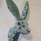 Faux hare head wall mount in minty teal green Abraham Moon fabric- Minty McGinty