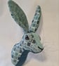 Faux hare head wall mount in minty teal green Abraham Moon fabric- Minty McGinty