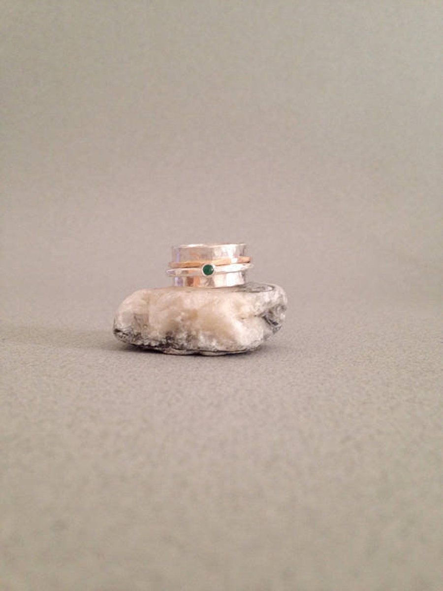Spinner Ring - Emerald Ring - Wide Silver Ring