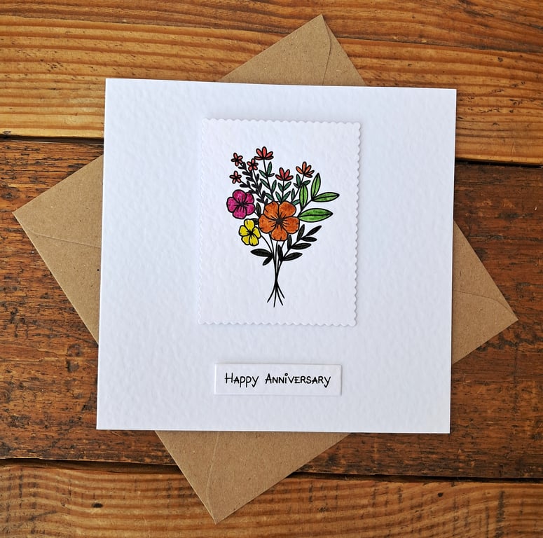 C6252  Anniversary Card, Romance, Hammered Card, Flowers,