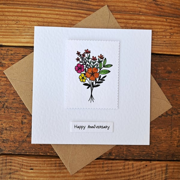 C6252  Anniversary Card, Romance, Hammered Card, Flowers,