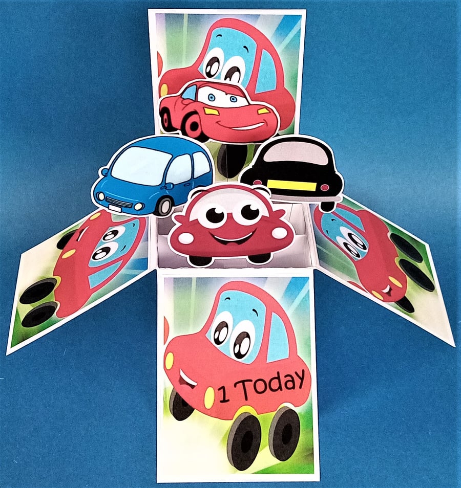 Boys 1st Birthday Card with cars