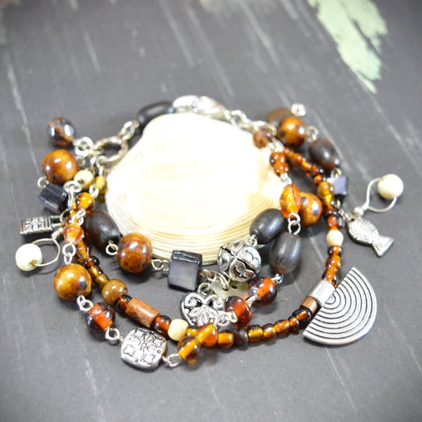 "Isis" Boho Layered Beaded Charm Bracelet