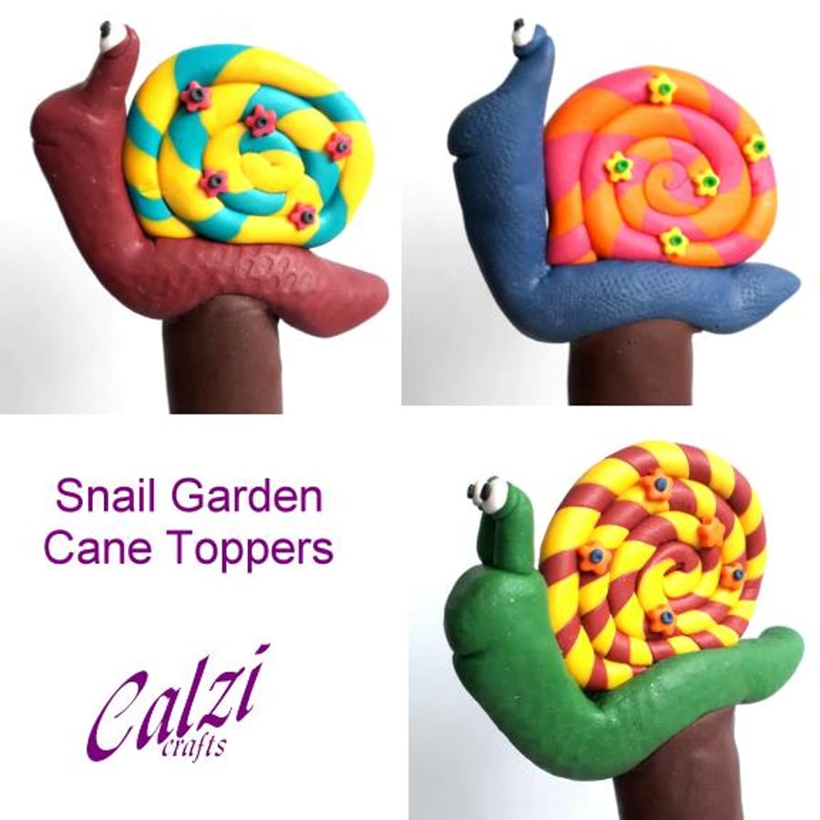 Set Of Three Snail Garden Cane Toppers