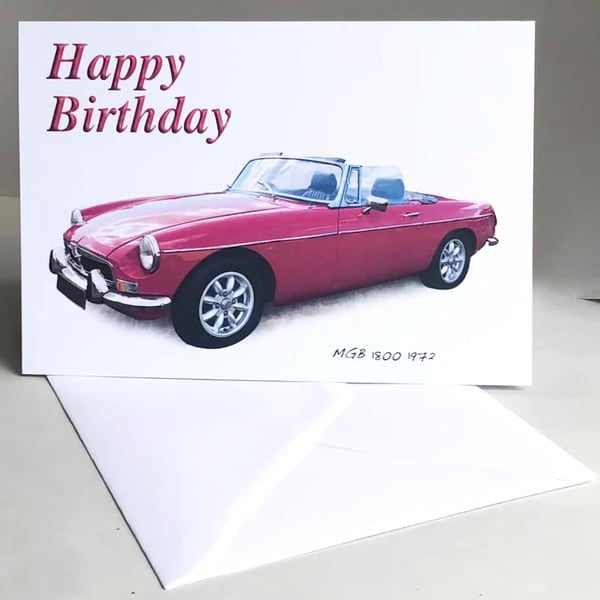 MGB Convertible 1972 (Red) - Birthday, Anniversary, Retirement or Plain Card