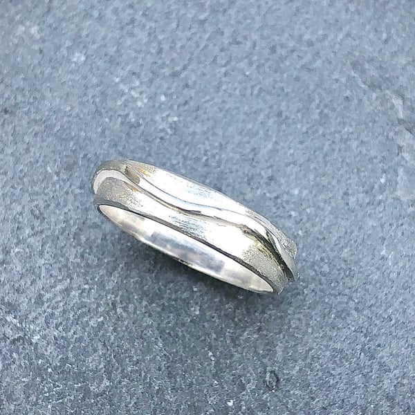 Silver River Ring, silver wave ring, silver band, silver wavy ring, wedding band