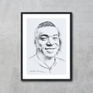 Kylian Mbappe Charcoal Drawing, 100% Hand-Drawn & One of a Kind