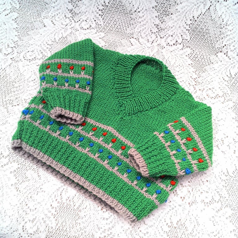 V-Neck Jumper with Flower Pattern at Hem and Cuffs, Baby Shower Gift, Baby Gift