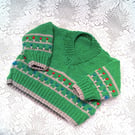 V-Neck Jumper with Flower Pattern at Hem and Cuffs, Baby Shower Gift, Baby Gift
