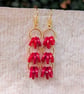 Red button earrings, gold chandelier dangle earrings  - Image 9