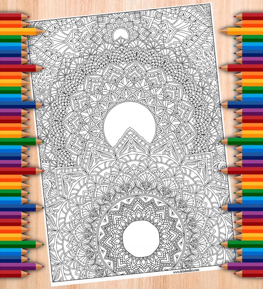 Digital Colouring Page - Stacked Mandalas