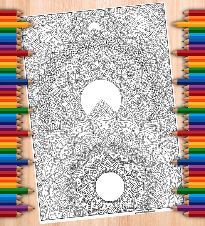 Digital Colouring Page - Stacked Mandalas