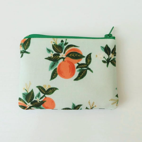 Primavera Oranges in Mint Fabric Mini Coin Purse