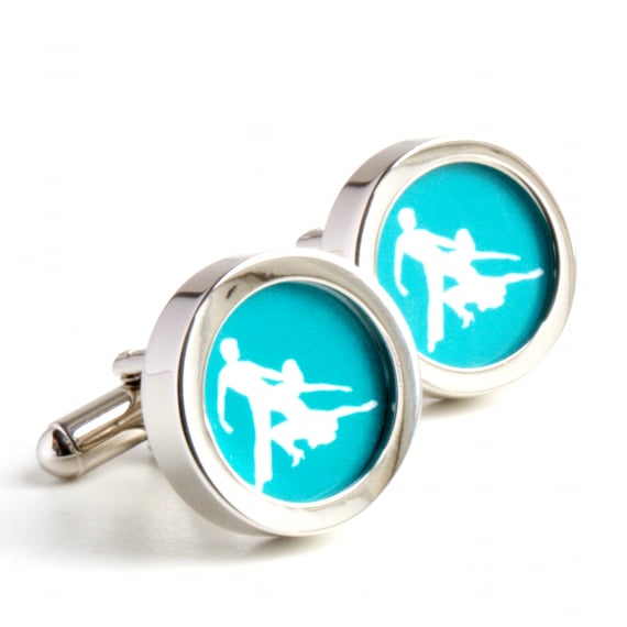 Salsa Cufflinks for Dancing Fans in Turquoise and White Colour can be Customised