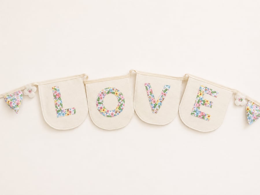 Floral LOVE Bunting – Romantic Garland for Weddings, Nursery & Anniversary