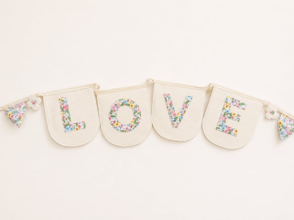 Floral LOVE Bunting – Romantic Garland for Weddings, Nursery & Anniversary