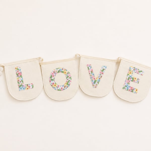 Floral LOVE Bunting – Romantic Garland for Weddings, Nursery & Anniversary