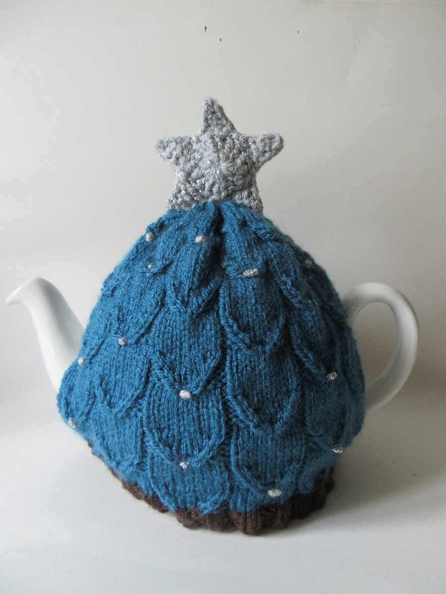 Tea cosie Tea cosy - Christmas tree slate blue with silver star