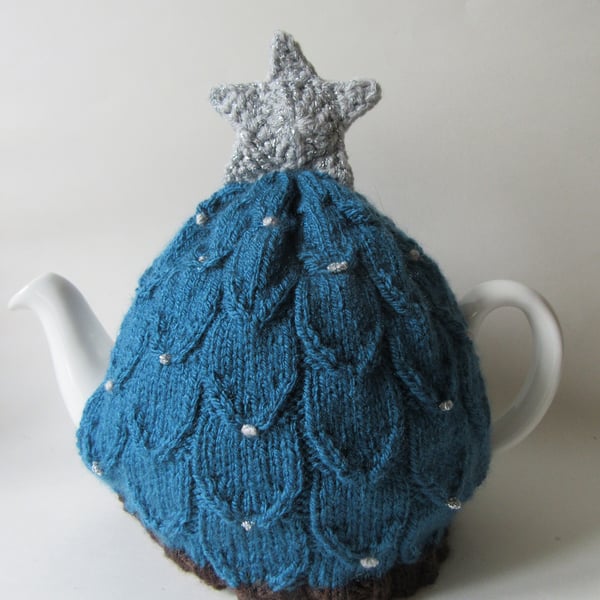 Tea cosie Tea cosy - Christmas tree slate blue with silver star