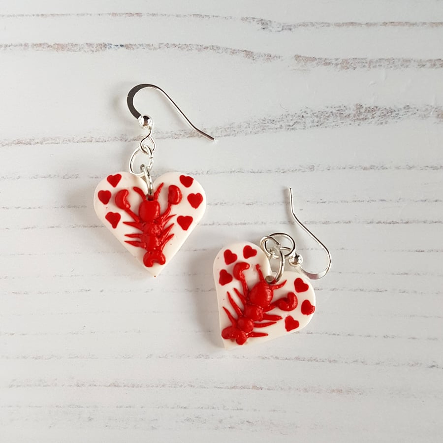 Lobster and hearts earrings