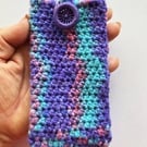 Glasses Pouch,  Crochet Merino, Dorset Button, Turquoise, Purple, Pink