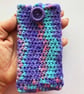 Glasses Pouch,  Crochet Merino, Dorset Button, Turquoise, Purple, Pink
