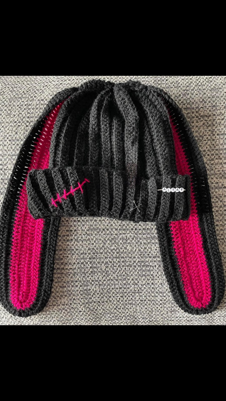ALT AF Bunny ears hat - black and pink 