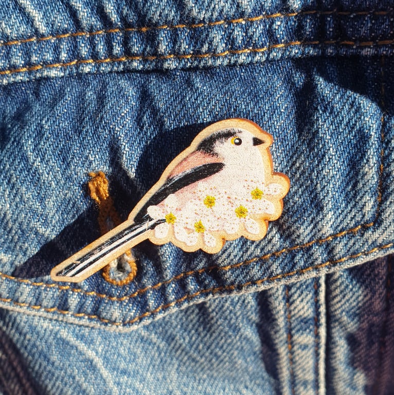 Long Tailed Tit Wooden Pin