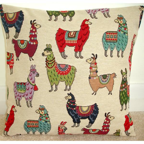 Llama 16 inch Cushion Cover 16" Alpaca Red Duck Egg Green 16x16 Tapestry