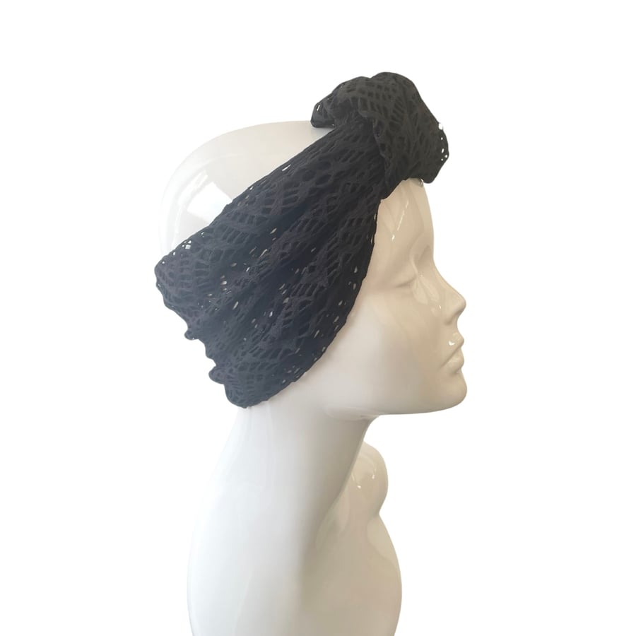 Black Lace Front Knot Headband, Black Soft Fashion Head Wrap Headband for Women