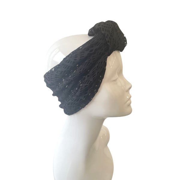 Black Lace Front Knot Headband, Black Soft Fashion Head Wrap Headband for Women