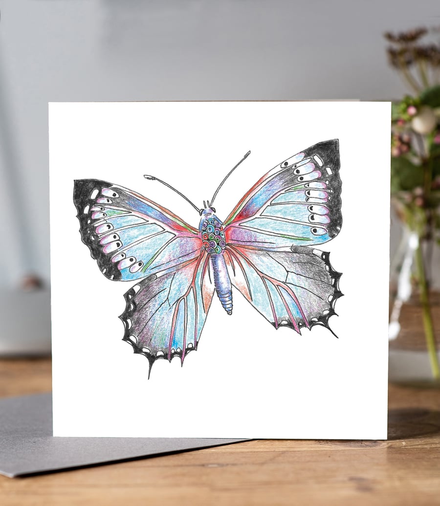Single blue butterfly greeting card 