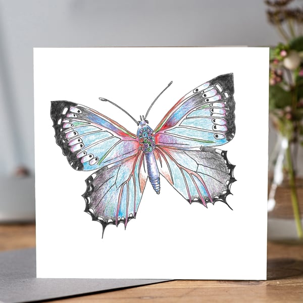 Single blue butterfly greeting card 