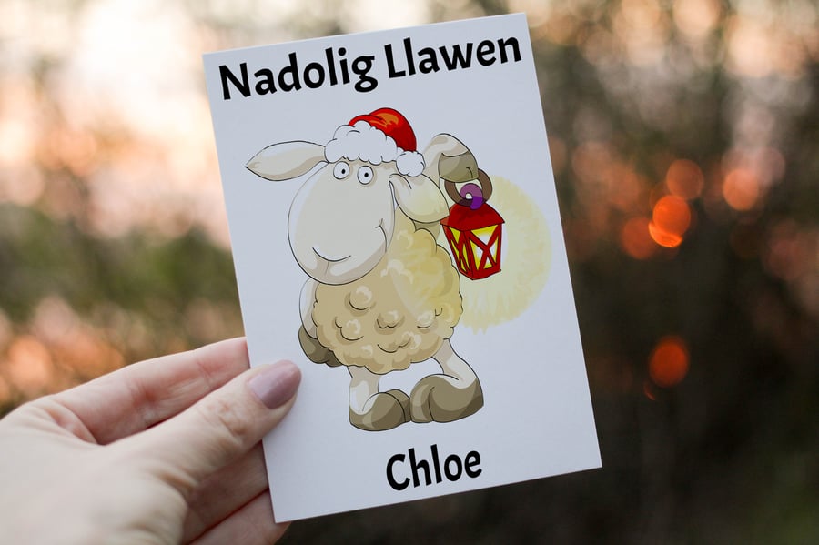 Welsh Sheep Christmas Card, Nadolig Llawen Sheep Christmas Card, Personalized