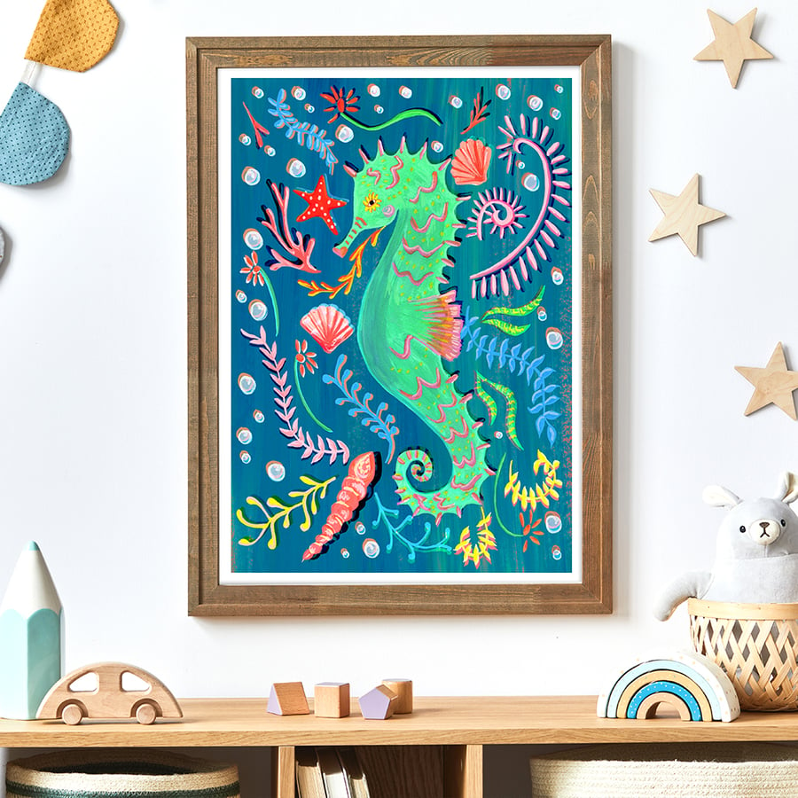 Colourful Seahorse Sea Animal Art Print