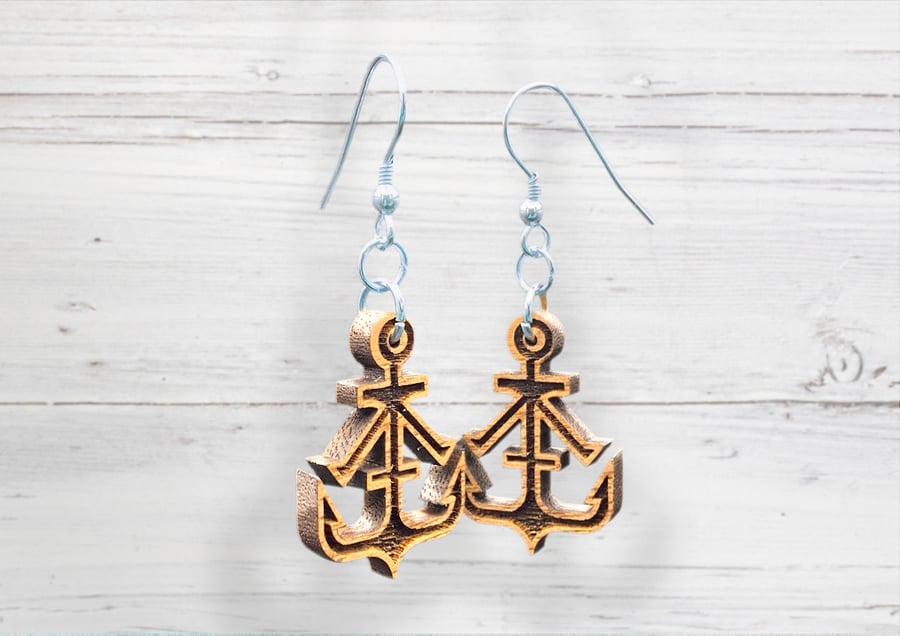 Whimsical Wooden Anchor Earrings: Nautical Charm for Fashionable Sea Enthusiasts
