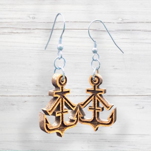 Whimsical Wooden Anchor Earrings: Nautical Charm for Fashionable Sea Enthusiasts