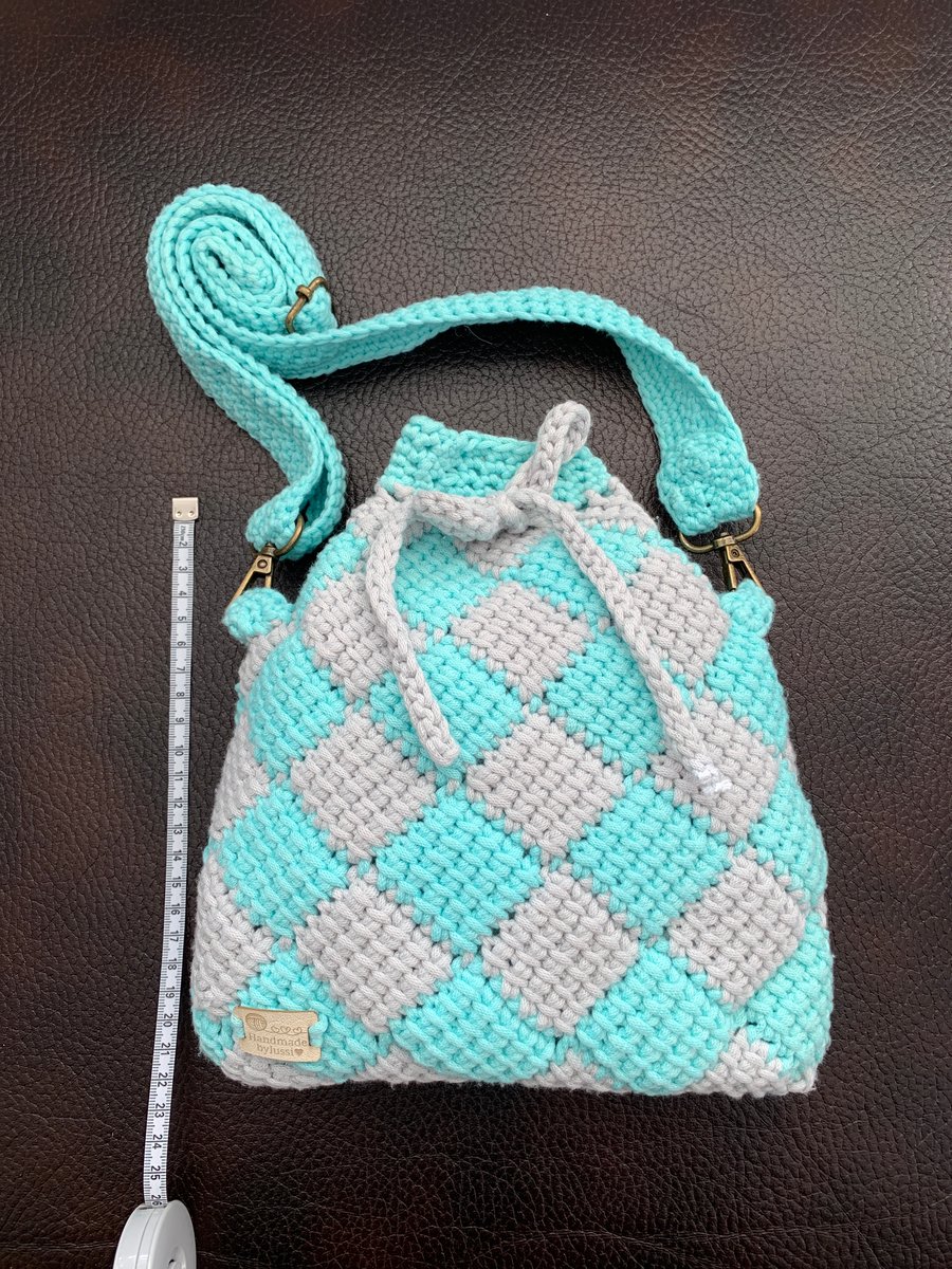 Hand crocheted drawstring bag