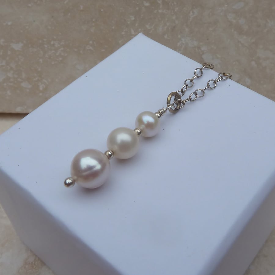 White Freshwater Pearl and Sterling Silver Drop Pendant - P0030