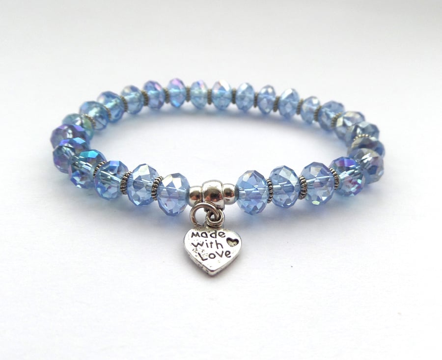 Blue Crystal bracelet, stretchy modern elastic bracelet,