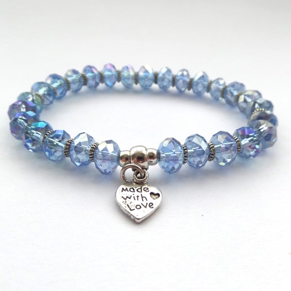 Blue Crystal bracelet, stretchy modern elastic bracelet,
