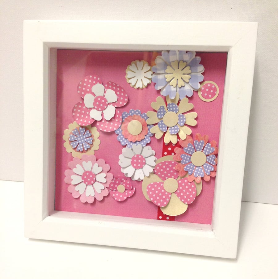 Dainty Paper-cut Flower Picture in Deep Box Frame - Perfect Housewarming Gift 