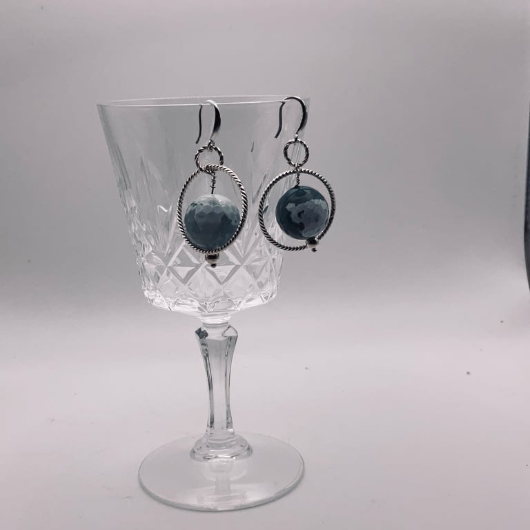 Economy large beaded agate aqua coloured hooped earrings