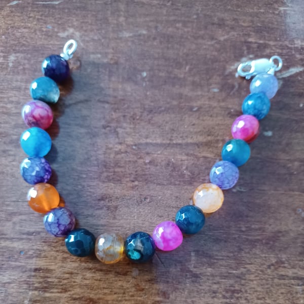 Multi coloured agate bead bracelet