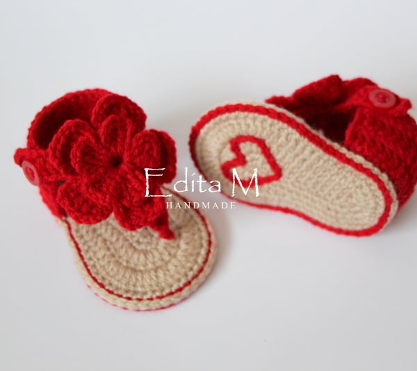 Baby sandals, baby shoes, slippers, 3-6 months, baby gift idea, red, tan sandals