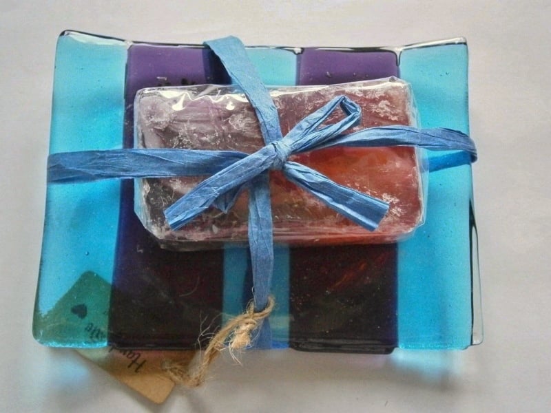 Fused glass sheepy soap dish