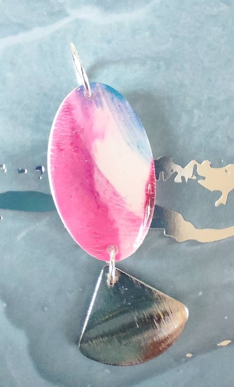 Alcohol Ink Oval Polymer Clay Pendant